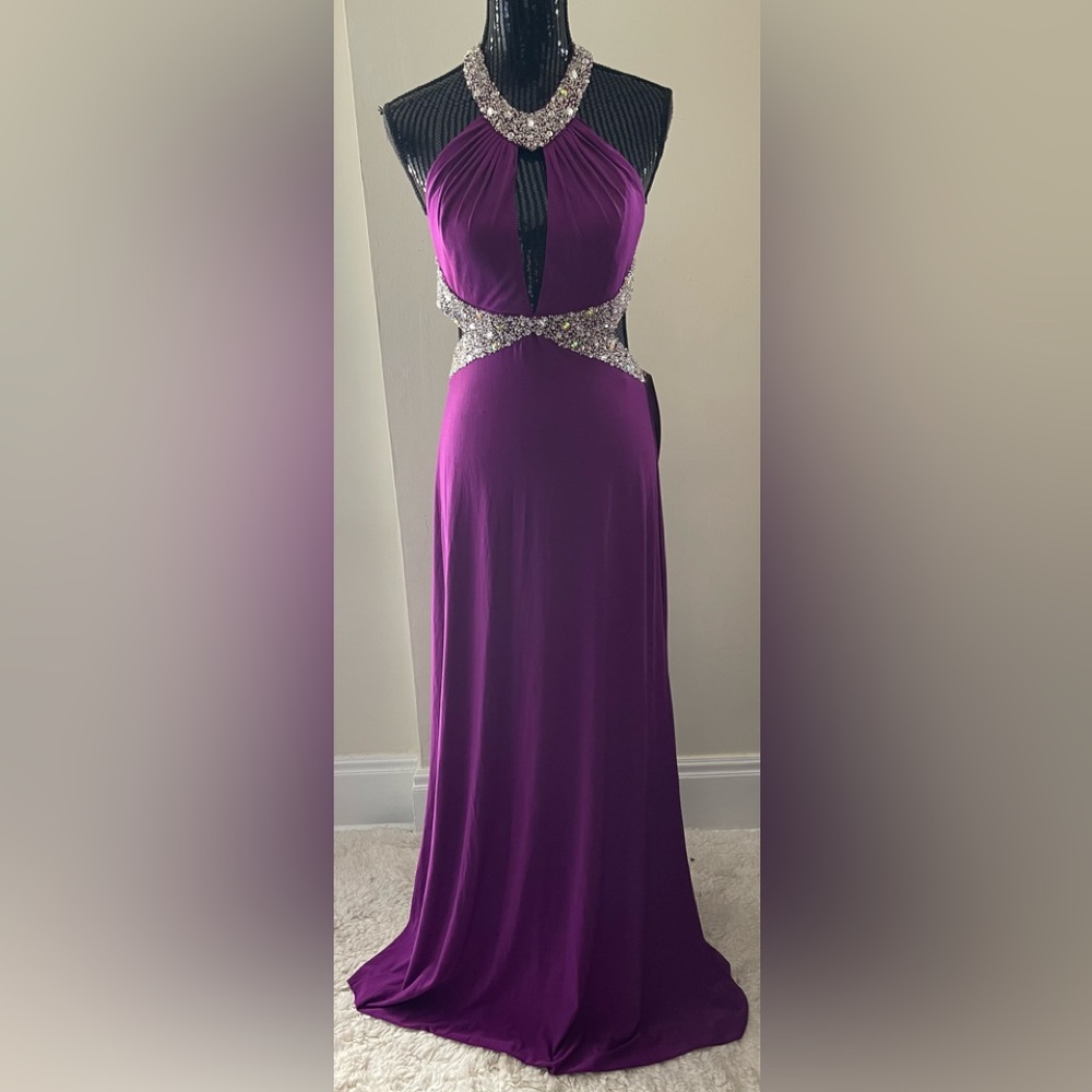 May Queen Purple Embellished Jewelled Backless Halter Gown Size 10